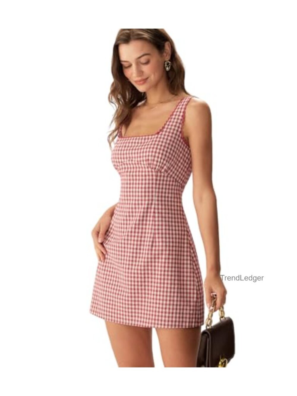 RIHOAS Womens Gingham Plaid Mini Dress Square Neck Sleeveless Cotton